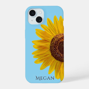 Personalise Name Sky Blue Yellow Sunflower iPhone 15 Case