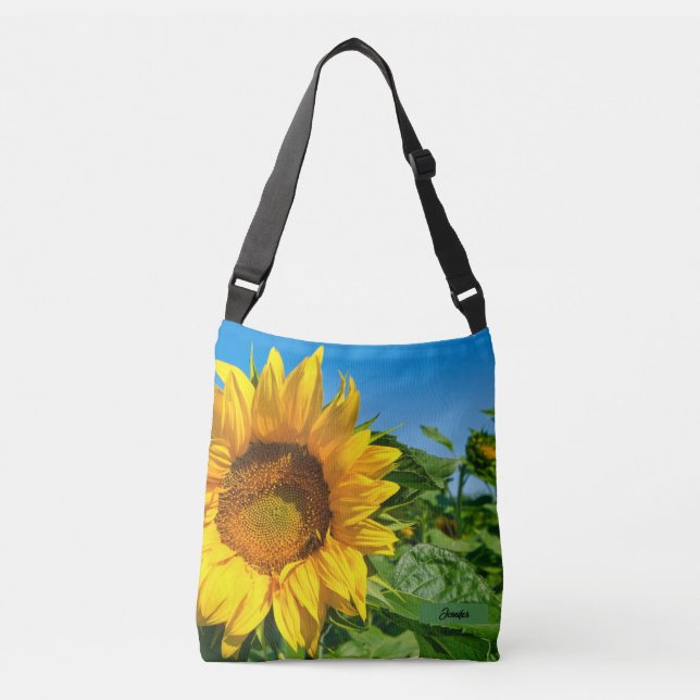 Personalise Name Sunflower Blue Sky Crossbody Bag (Front)