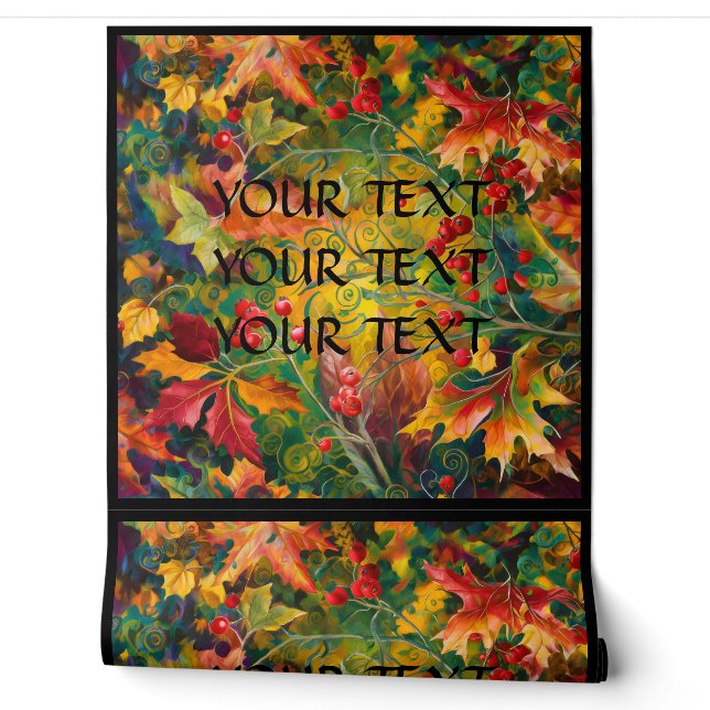 Personalise Name Text Floral Fall Colours Wallpaper (Unrolling)
