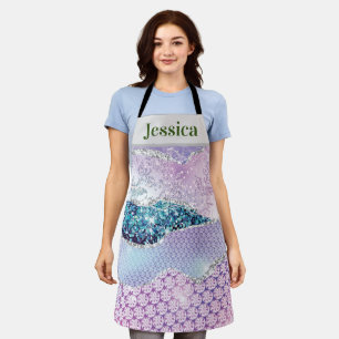Personalise Name Trendy Pink Purple Silver Agate Apron