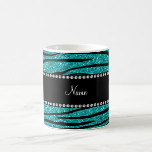 Personalise name turquoise glitter zebra stripes coffee mug