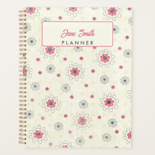 Personalise name undated floral planner (Front)