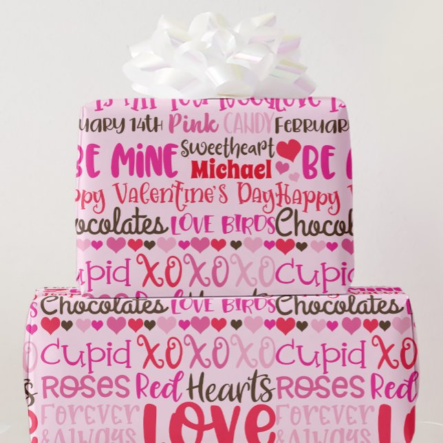 Personalise Name Valentines Day Red Pink Hearts Wr Wrapping Paper (Creator Uploaded)