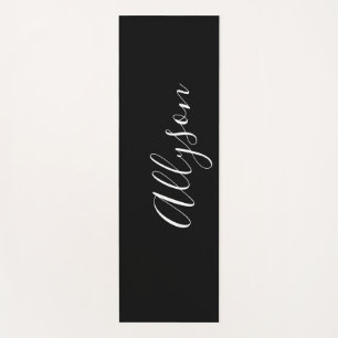 Personalise Name Vertical White Script, Black Yoga Mat