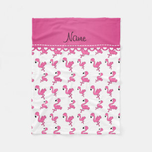 Personalise name white pink flamingos fleece blanket