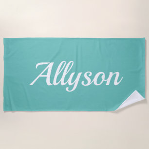 Personalise Name, White Script / Teal Beach Towel