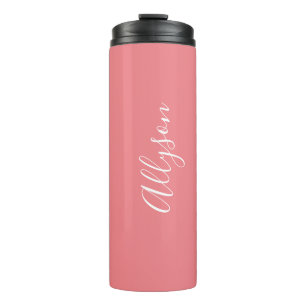Personalise Name White Script Vertical, Coral Thermal Tumbler