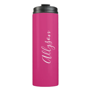 Personalise Name White Script Vertical, Fuchsia Thermal Tumbler