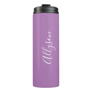 Personalise Name White Script Vertical, Lavender Thermal Tumbler