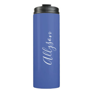 Personalise Name White Script Vertical, Med. Blue Thermal Tumbler