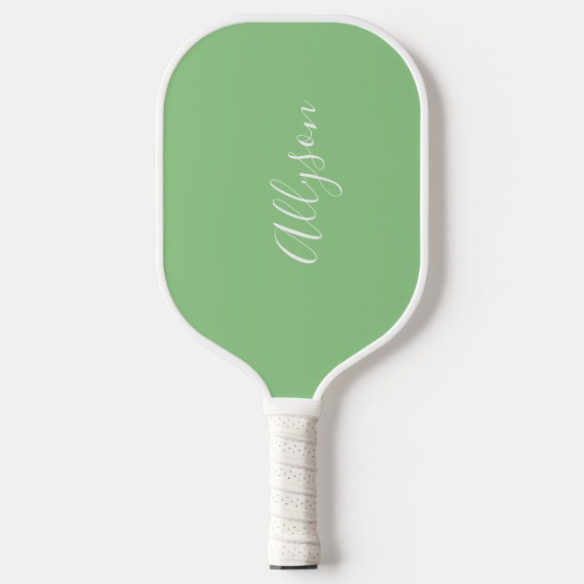 Personalise Name, White Script, Vertical on Sage Pickleball Paddle (Front)