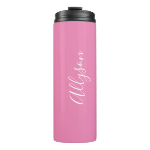 Personalise Name White Script Vertical, Pink Thermal Tumbler