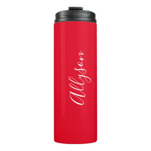 Personalise Name White Script Vertical, Red Thermal Tumbler