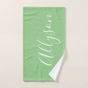 Personalise Name White Script Vertical, Sage Hand Towel