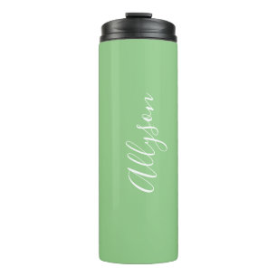 Personalise Name White Script Vertical, Sage Thermal Tumbler