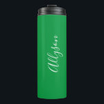 Personalise Name Wht Script Vertical, Kelley Green Thermal Tumbler<br><div class="desc">Personalise your Name vertically In white Script Text on Kelley Green background. Click “Edit Using Design Tool” to change colours and type styles.</div>
