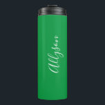 Personalise Name Wht Script Vertical, Kelley Green Thermal Tumbler<br><div class="desc">Personalise your Name vertically In white Script Text on Kelley Green background. Click “Edit Using Design Tool” to change colours and type styles.</div>
