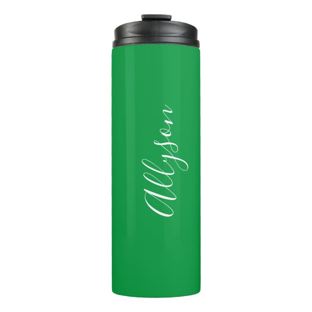 Personalise Name Wht Script Vertical, Kelley Green Thermal Tumbler (Front)