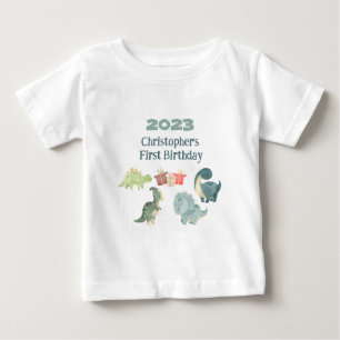 Personalise Name Year First Birthday Baby Dino Baby T-Shirt