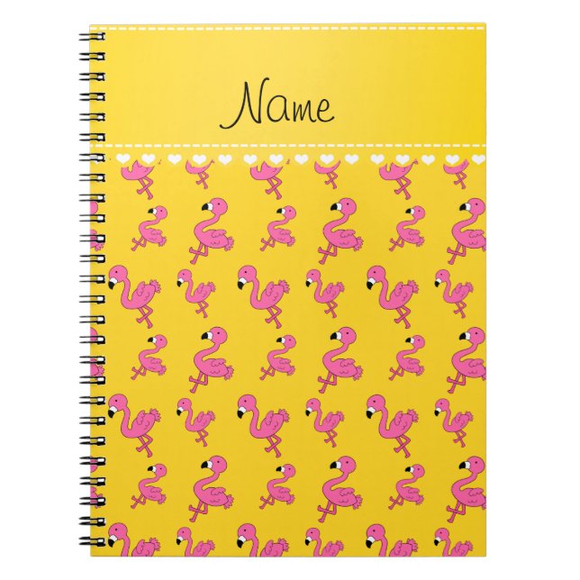 Personalise name yellow pink flamingos notebook (Front)