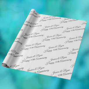 Personalise Names, Anniversary Year, Grey Script Wrapping Paper
