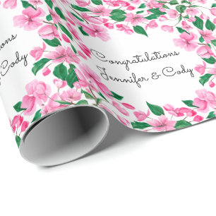 Personalise Names Cherry Blossoms Wedding Gift Wrapping Paper