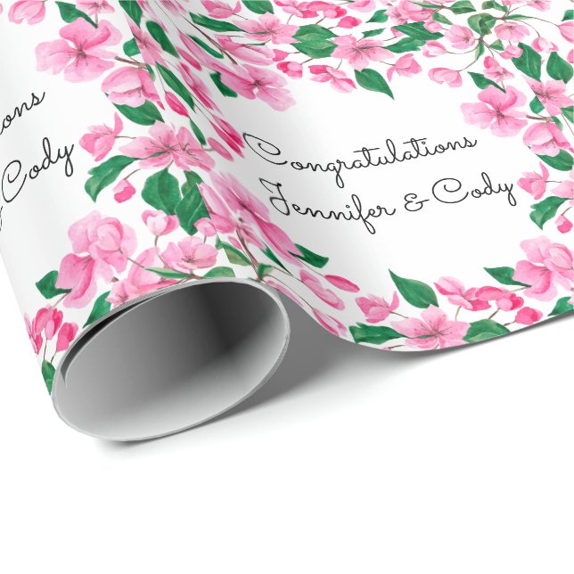Personalise Names Cherry Blossoms Wedding Gift Wrapping Paper (Roll Corner)