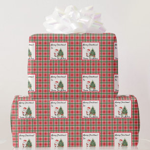 Personalise Names Christmas Red & Geen Plaid Santa Wrapping Paper