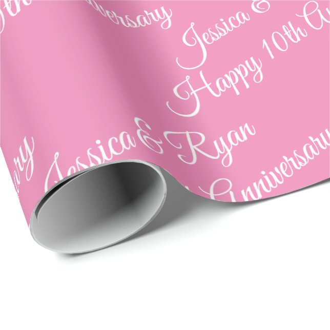 Personalise Names, Happy Anniversary, Pink Wrapping Paper (Roll Corner)