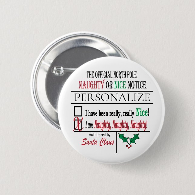 Personalise Naughty or Nice Button (Front & Back)