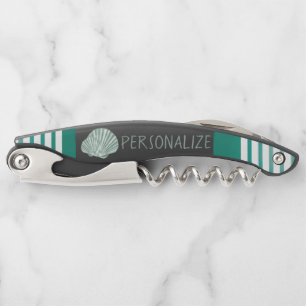 Personalise Nautical Green Seashell  Corkscrew