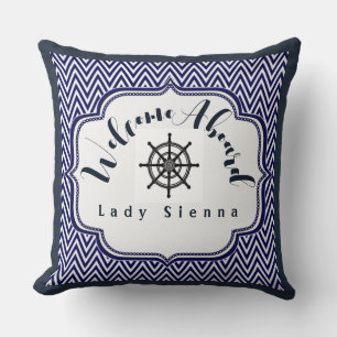 Personalise Navy Blue and White with Ship Wheel Cushion