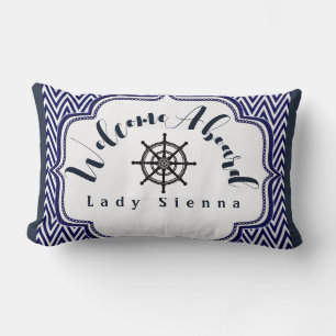Personalise Navy Blue and White with Ship Wheel Lumbar Cushion
