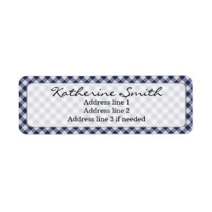 Personalise: Navy Blue Gingham Check Pattern Return Address Label