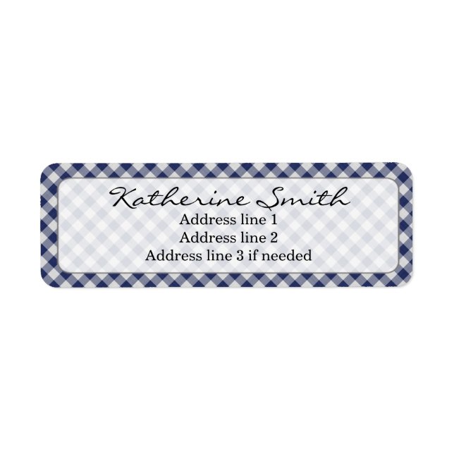 Personalise: Navy Blue Gingham Check Pattern Return Address Label (Front)