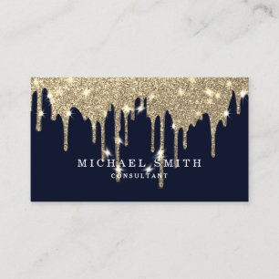 Personalise Navy Blue Gold Drip Modern Stylish Business Card