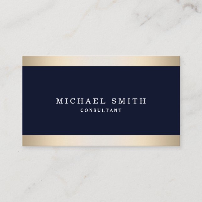 Personalise Navy Blue Gold Striped Modern Stylish Business Card (Front)