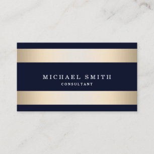 Personalise Navy Blue Gold Striped Modern Stylish Business Card