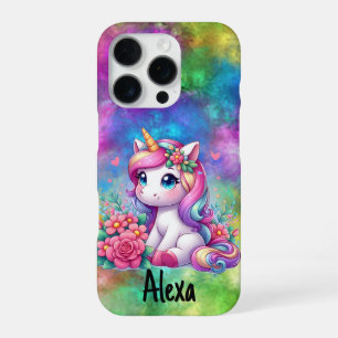 Personalise Neon Clouds And Unicorn iPhone 16 Pro Case