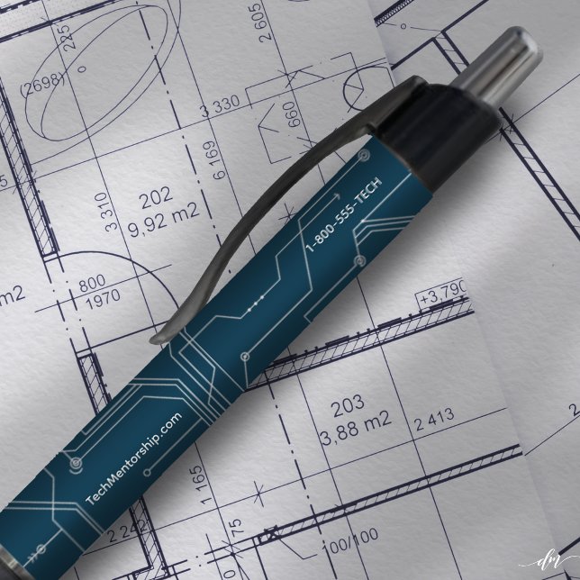 Personalise Networking Pens (Custom business pen with website & phone on blueprint—perfect for networking events & branding)
