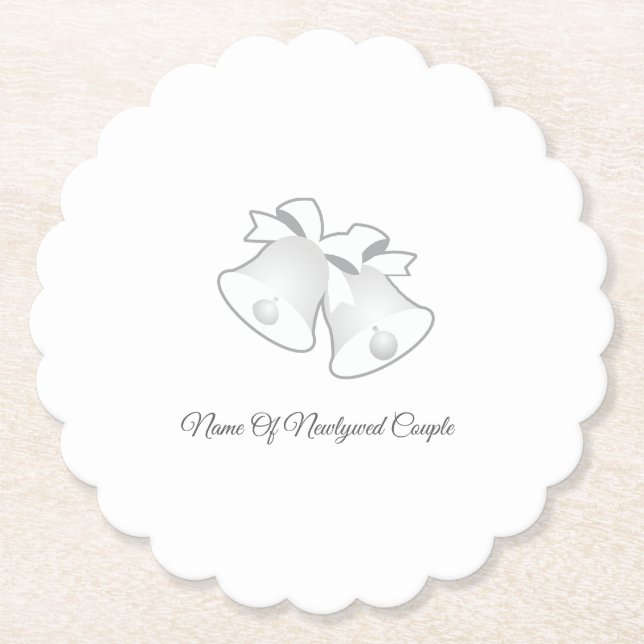 Personalise Newlyweds Wedding Bells White   Paper Coaster (Front)