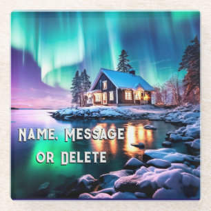 Personalise Northern Lights Rustic, Cabin Coasters