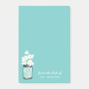 Personalise Note Teal Mason Jar White Daisy Floral