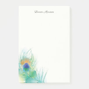 Personalise Note Watercolor Peacock Feather