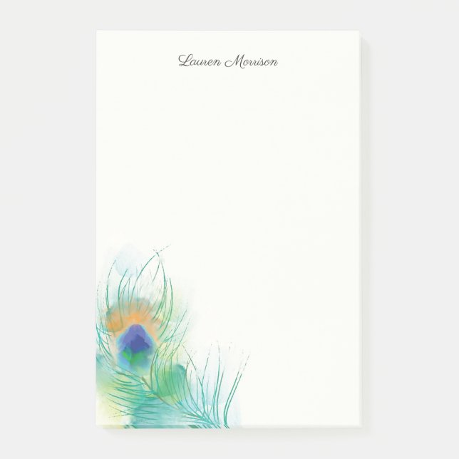 Personalise Note Watercolor Peacock Feather (Front)