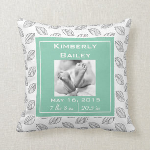 Personalise Nursery Birth Announcement, Mint Green Cushion