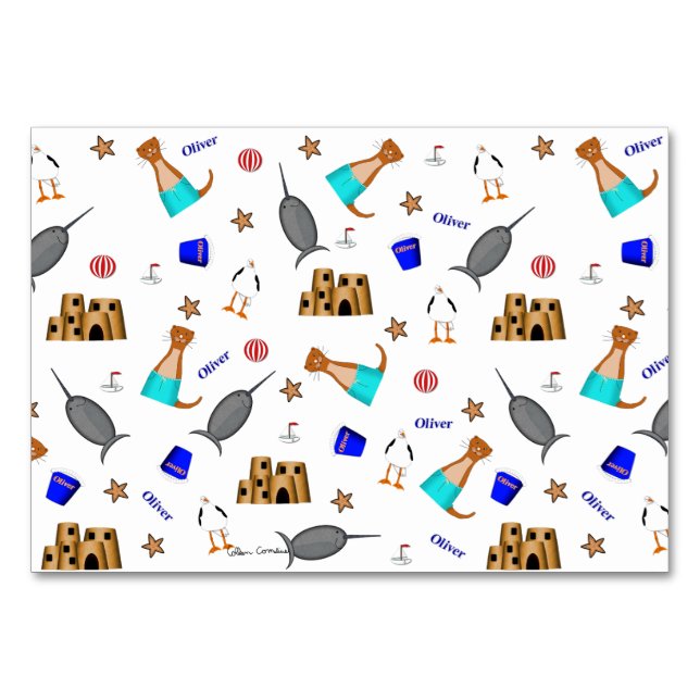 Personalise Oliver The Otter Summer Beach Table Number (Front)