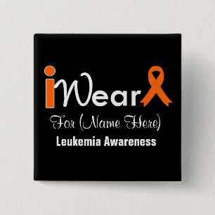 Personalise Orange Ribbon Leukaemia 15 Cm Square Badge