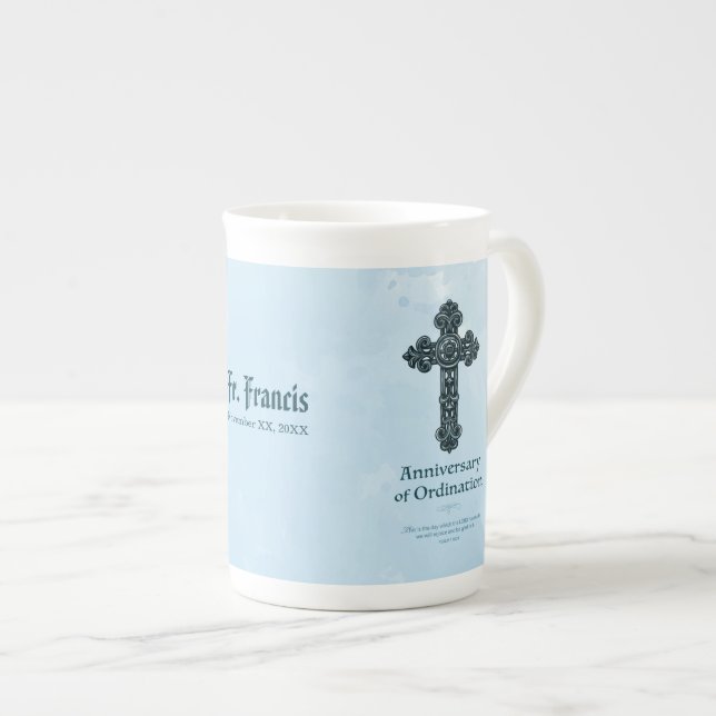 Personalise, Ordination Anniversary Priest, Cross Bone China Mug (Front Right)