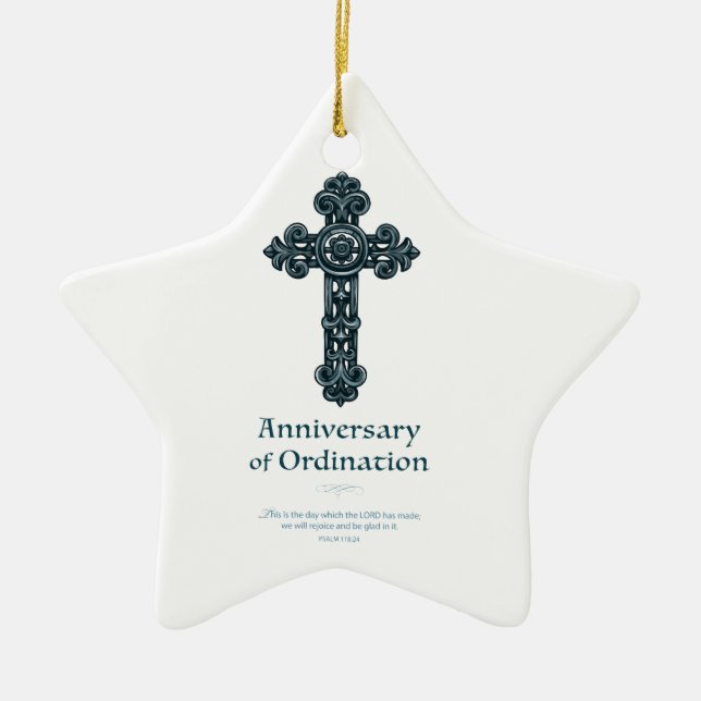Personalise, Ordination Anniversary Priest, Cross Ceramic Ornament (Front)